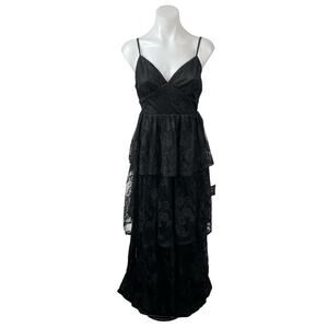 NEW Lulus Tier I Go Black Lace V Neck Sleeveless Tiered Maxi Prom Dress Size M
